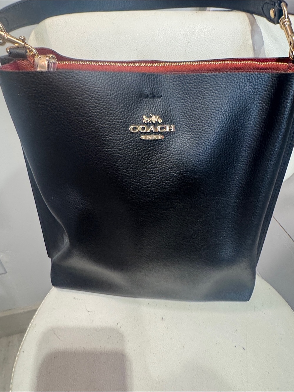 COACH Black Shoulder Bag with Red Trim and Gold Hardware